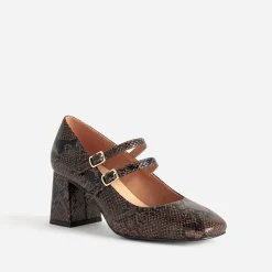 Babies à talon marron effet python