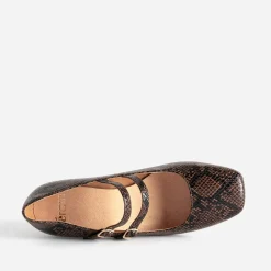 Babies à talon marron effet python