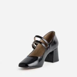 Babies à talon noire cuir glacé