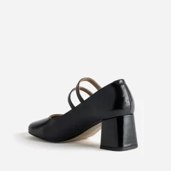 Babies à talon noire cuir glacé