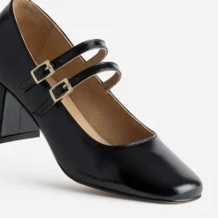 Babies à talon noire cuir glacé