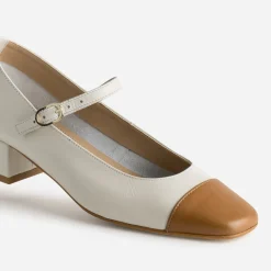 Babies bicolores beige et cognac cuir