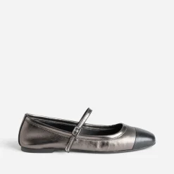 Babies gris métallisé cuir bout noir