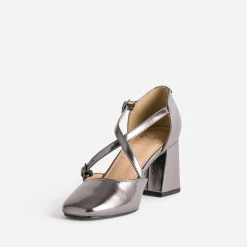 Babies grise métallisée brides croisées