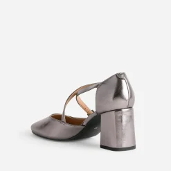 Babies grise métallisée brides croisées