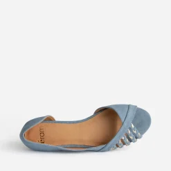 Ballerine bleu pastel suédée et dorée open-toe