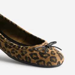 Ballerine camel cuir velours motif léopard
