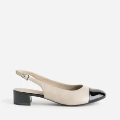 Ballerine CAPRICE beige cuir bout et talon noirs vernis