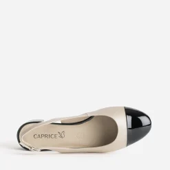 Ballerine CAPRICE beige cuir bout et talon noirs vernis