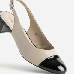 Ballerine CAPRICE beige cuir bout et talon noirs vernis