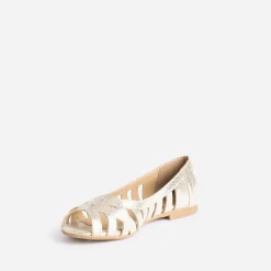 Ballerine open-toe or en cuir effet python