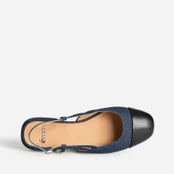 Ballerine slingback bleu denim brut bout noir