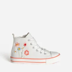 Basket BUGGY blanche toile broderie fleurs