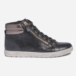 Basket CAPRICE noire en cuir effet python
