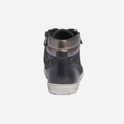 Basket CAPRICE noire en cuir effet python