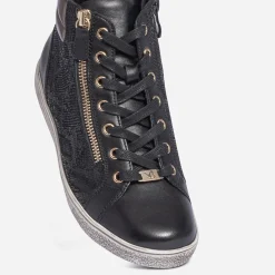 Basket CAPRICE noire en cuir effet python