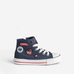 Basket CHIPIE en jean brut pailleté avec patchs