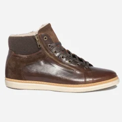 Basket marron en cuir fourrée