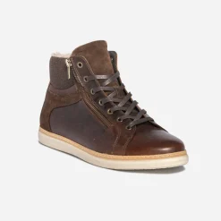 Basket marron en cuir fourrée