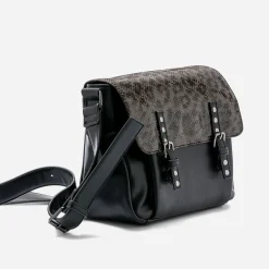 Besace TEXTO noire avec rabat effet léopard