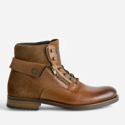 Boots à lacet cognac cuir à revers