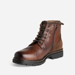 Boots à lacet marron cuir décor bride