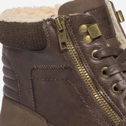 Boots à lacet marron en cuir fourré