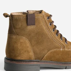 Boots à lacet marron en cuir velours