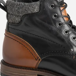 Boots à lacet noir et cognac en cuir