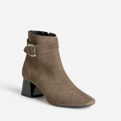 Boots à talon taupe cuir velours