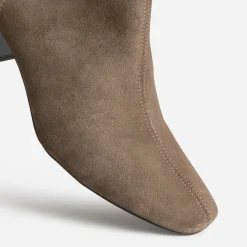 Boots à talon taupe cuir velours