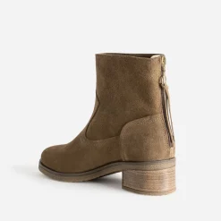 Boots beige cuir velours zip arrière