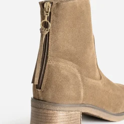Boots beige cuir velours zip arrière