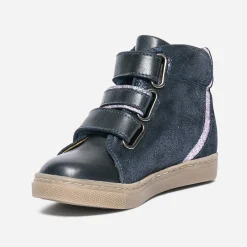 Boots BUGGY bleu marine en cuir à scratchs