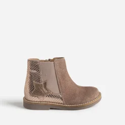 Boots BUGGY taupe en cuir velours pailleté