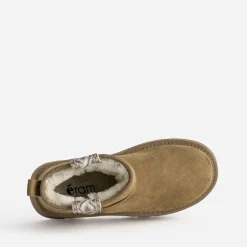 Boots camel cuir velours fourré à plateforme