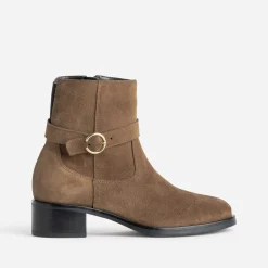 Boots camel cuir velours avec boucle