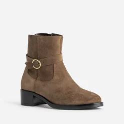 Boots camel cuir velours avec boucle
