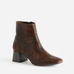 Boots cognac cuir velours effet python