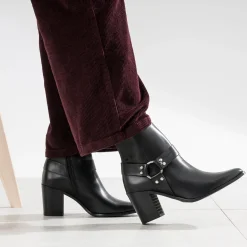 Boots motard TEXTO à talon noir en cuir