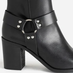 Boots motard TEXTO à talon noir en cuir