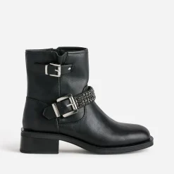 Boots motard TEXTO noir bride décor strass