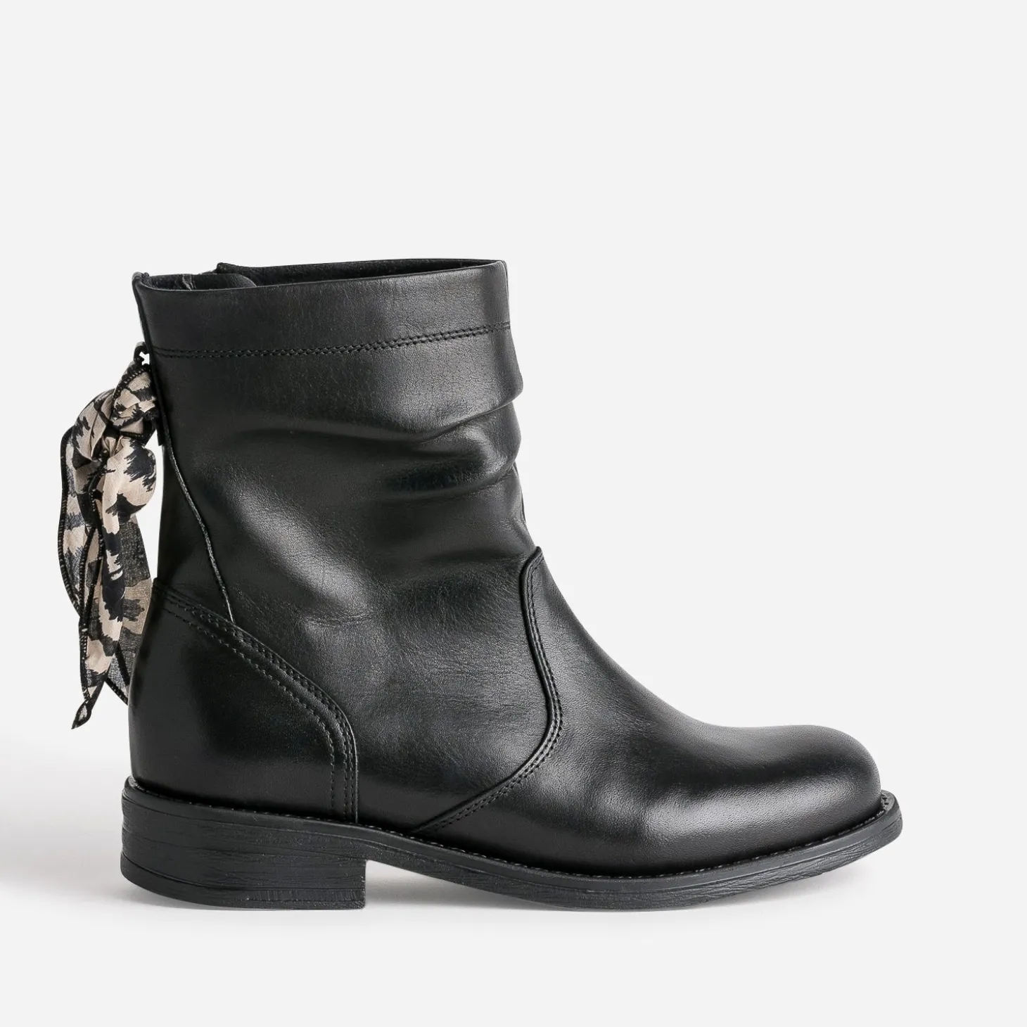 Boots noir cuir décor foulard