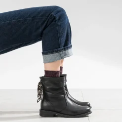 Boots noir cuir décor foulard