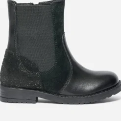 Boots noir en cuir et cuir velours