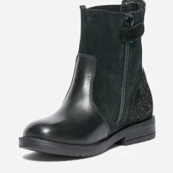 Boots noir en cuir et cuir velours