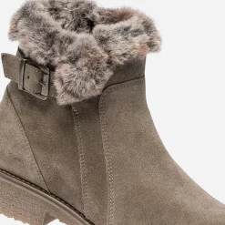 Boots taupe en cuir velours fourré