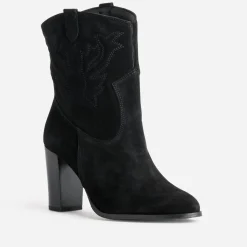 Boots western à talon noir cuir velours