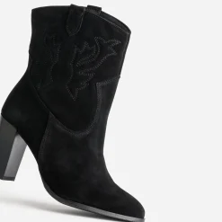 Boots western à talon noir cuir velours