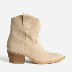Boots Western TEXTO beige cuir velours éco-conçu